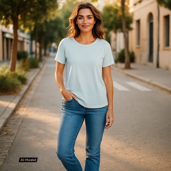 Athleta Essence Handkerchief Hem Short Sleeve Light Blue Shirt Size XL‎ - Picture 1 of 10